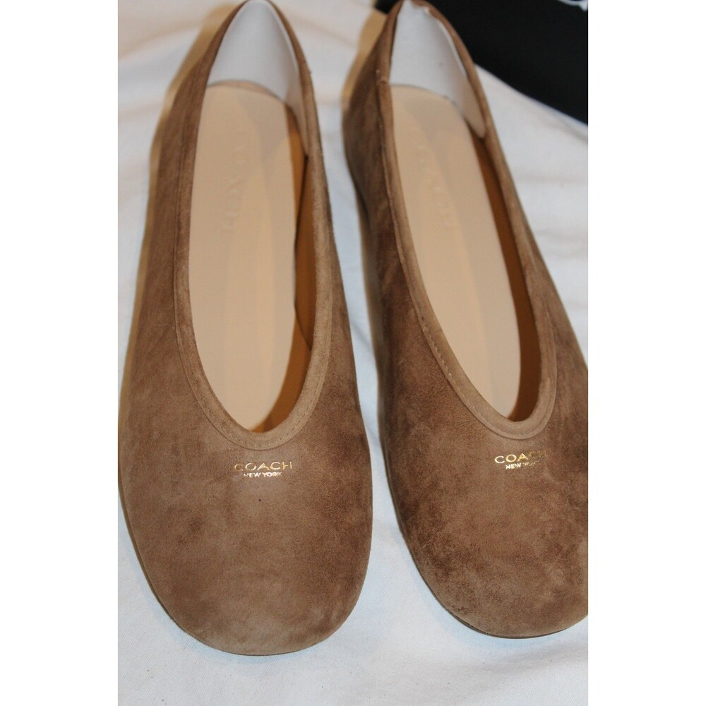 COACH WOMEN'S HOUSTON SUEDE BALLET LOAFERS COCONUT BROWN NIB - Picture 3 of 5